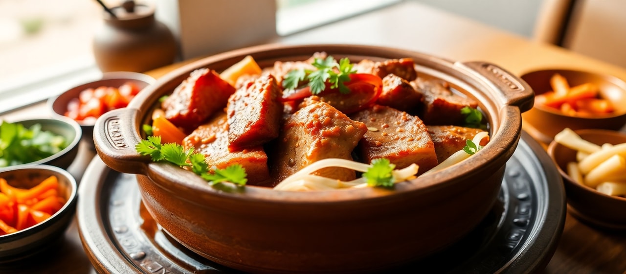 Galangal-Infused Spicy Pork Belly Clay Pot