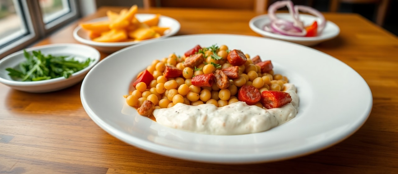 Garbanzos a la Brasa con Chorizo y Aioli de Pimentón Ahumado
