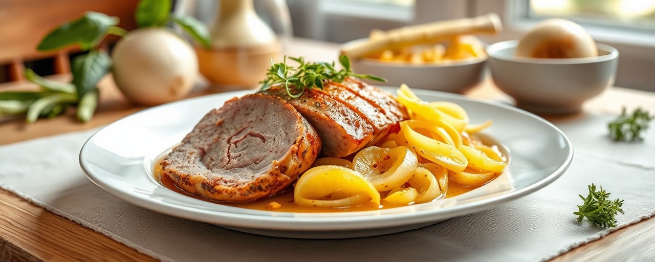 Gepfännchen Schweinelende mit Apfel-Zitronengras-Glasur
