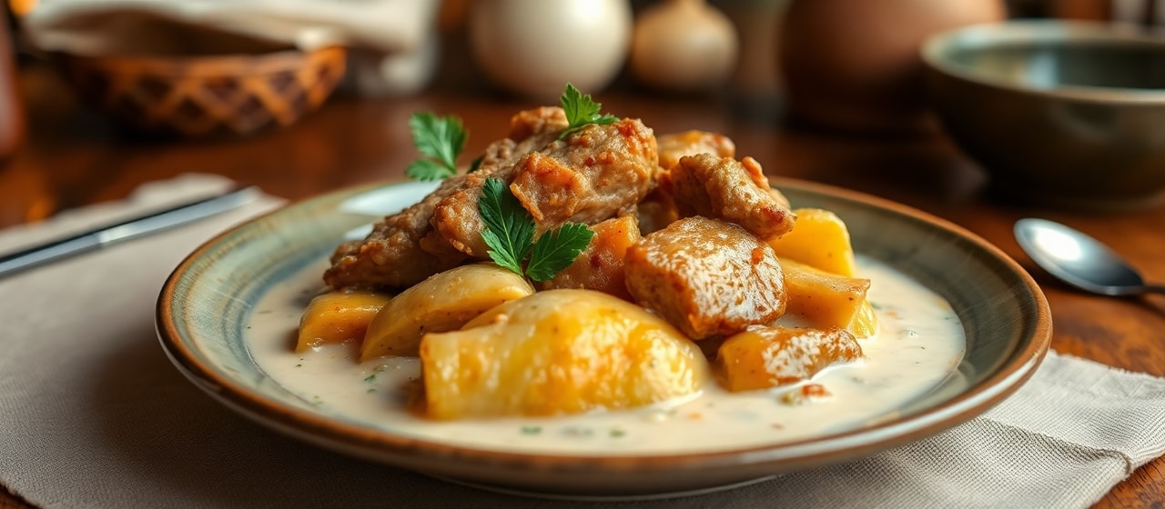 Ginataan na Baboy at Saba (Braised Pork and Plantains in Coconut Milk)