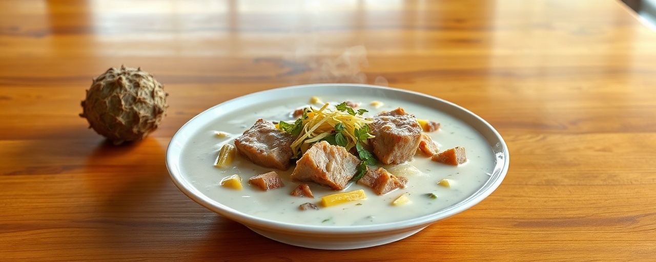 Ginataang Baboy at Langka sa Bagoong at Tanglad (Pork and Jackfruit in Coconut Milk with Fermented Shrimp Paste and Lemongrass)