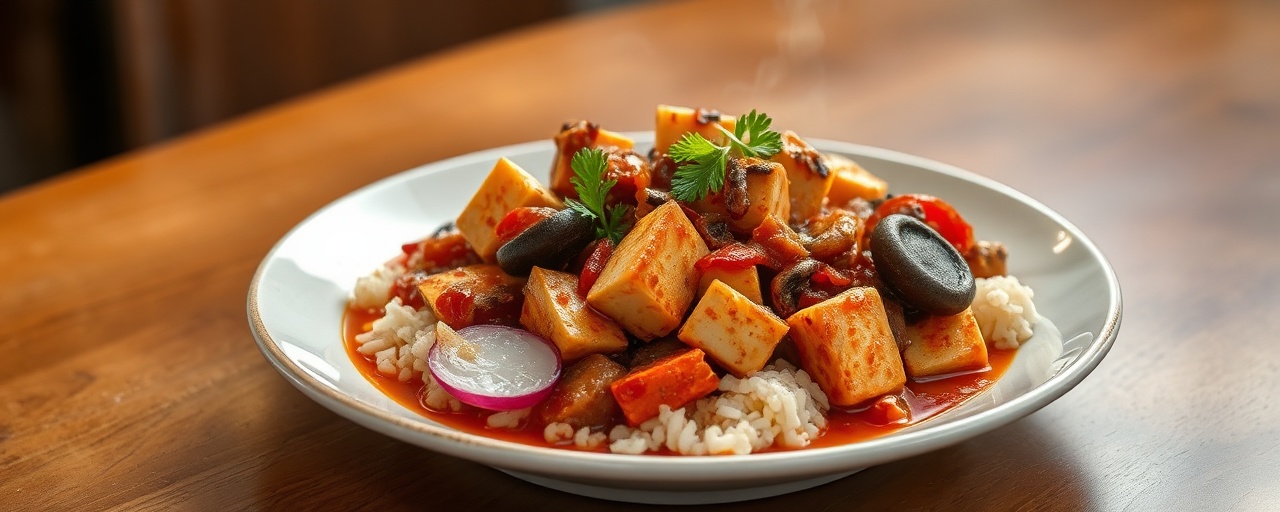 Gochujang-Braised Tofu and Shiitake with Korean Radish