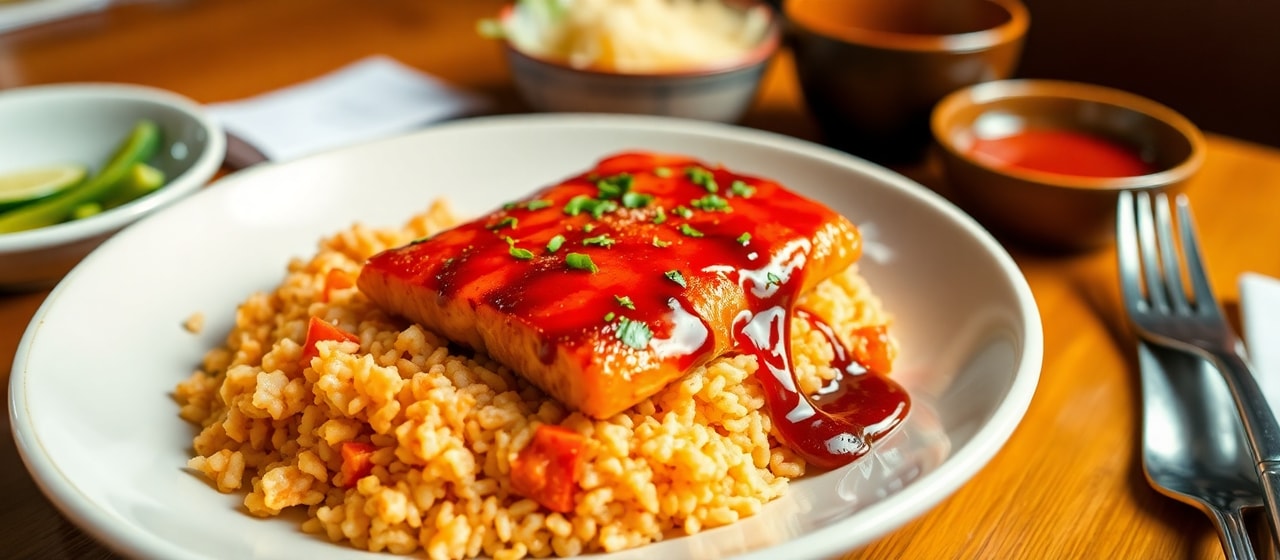 Gochujang Glazed Salmon with Kimchi Fried Rice