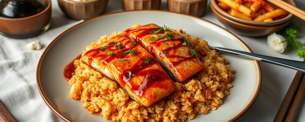 Gochujang Glazed Salmon with Kimchi Fried Rice