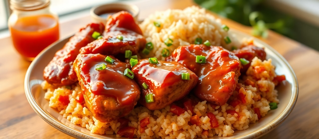 Gochujang Honey Glazed Chicken with Kimchi Fried Rice