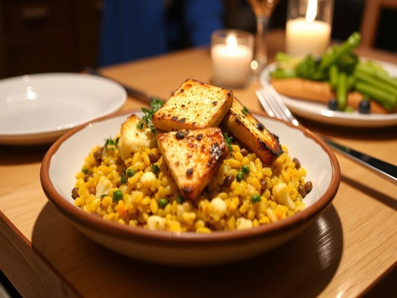 Golden Lentil & Cauliflower Pilaf with Pan-Seared Halloumi