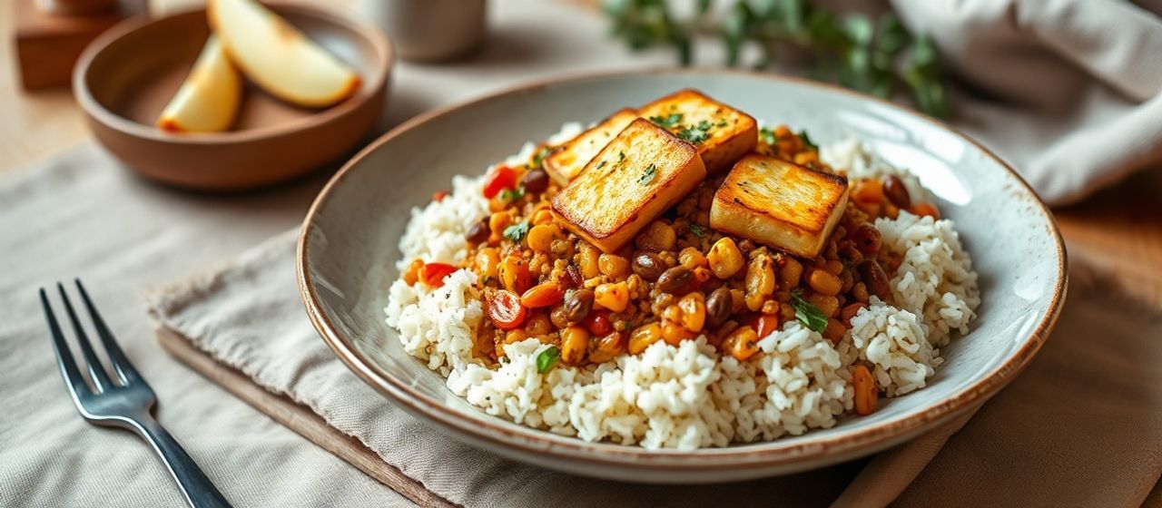 Golden Lentil & Cauliflower Pilaf with Pan-Seared Halloumi