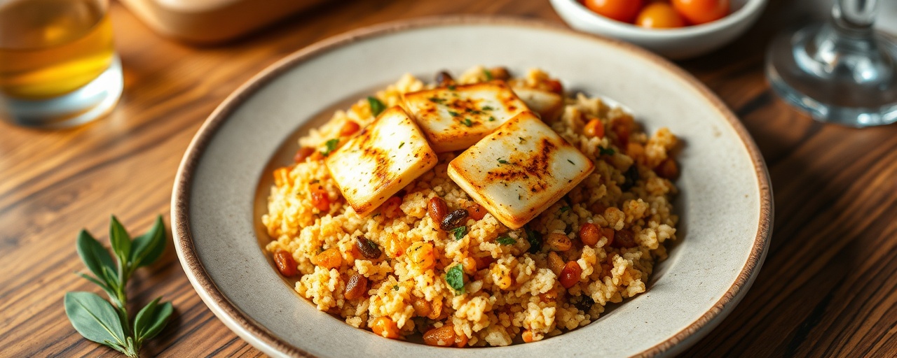 Golden Lentil & Cauliflower Pilaf with Pan-Seared Halloumi