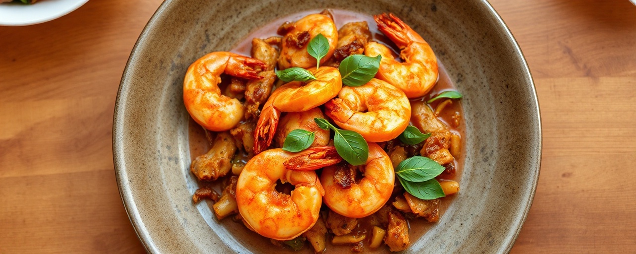 Goong Tod Mamuang Priao (Flash-Fried Tamarind Shrimp with Crispy Shallots and Basil)