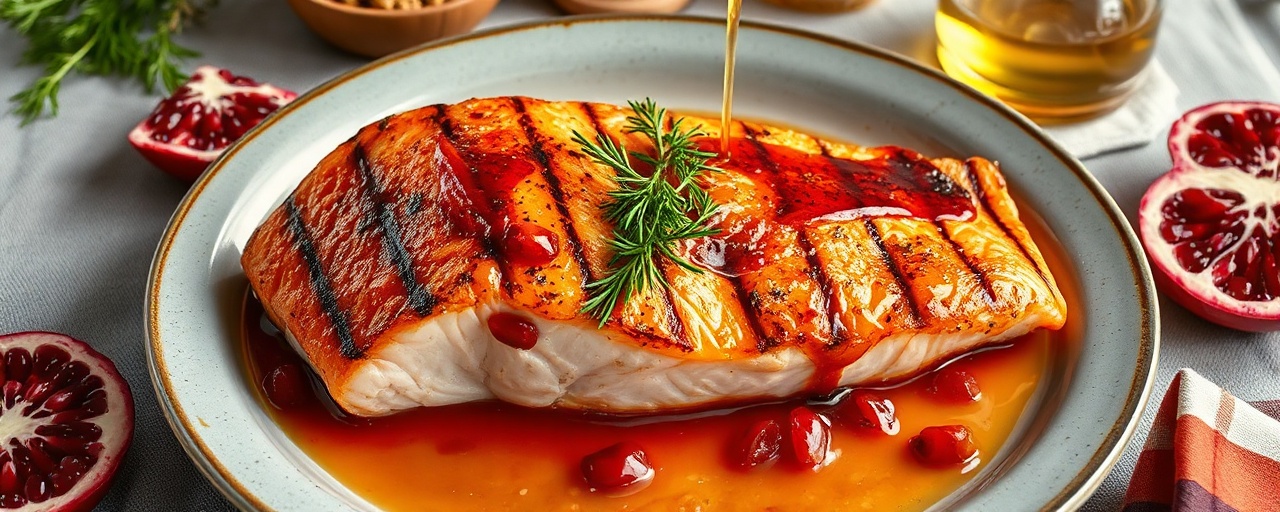 Grilled Arctic Salmon with Pomegranate-Dill Glaze