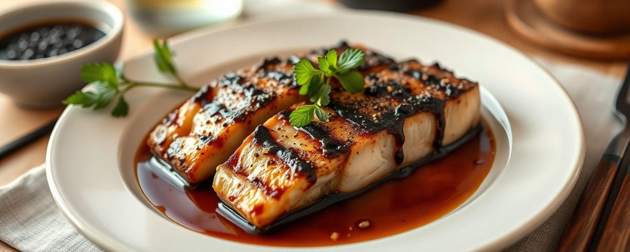 Grilled Black Cod with Black Garlic Miso Glaze