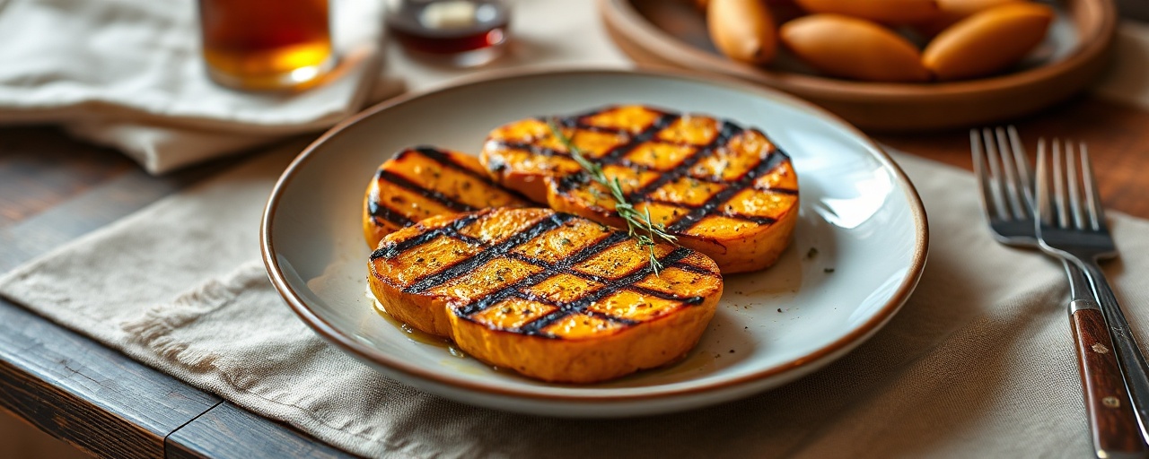 Grilled Butternut Squash Steaks with Maple-Bourbon Glaze