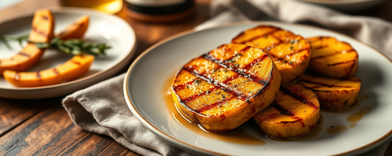 Grilled Butternut Squash Steaks with Maple-Bourbon Glaze