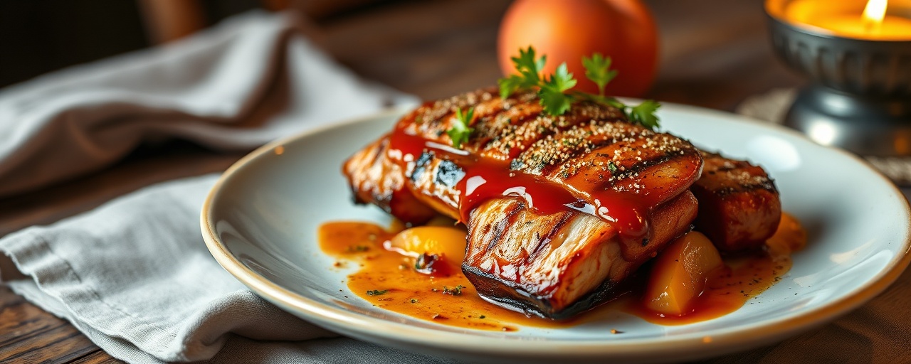 Grilled Cajun Pork Belly with Spicy Peach Glaze