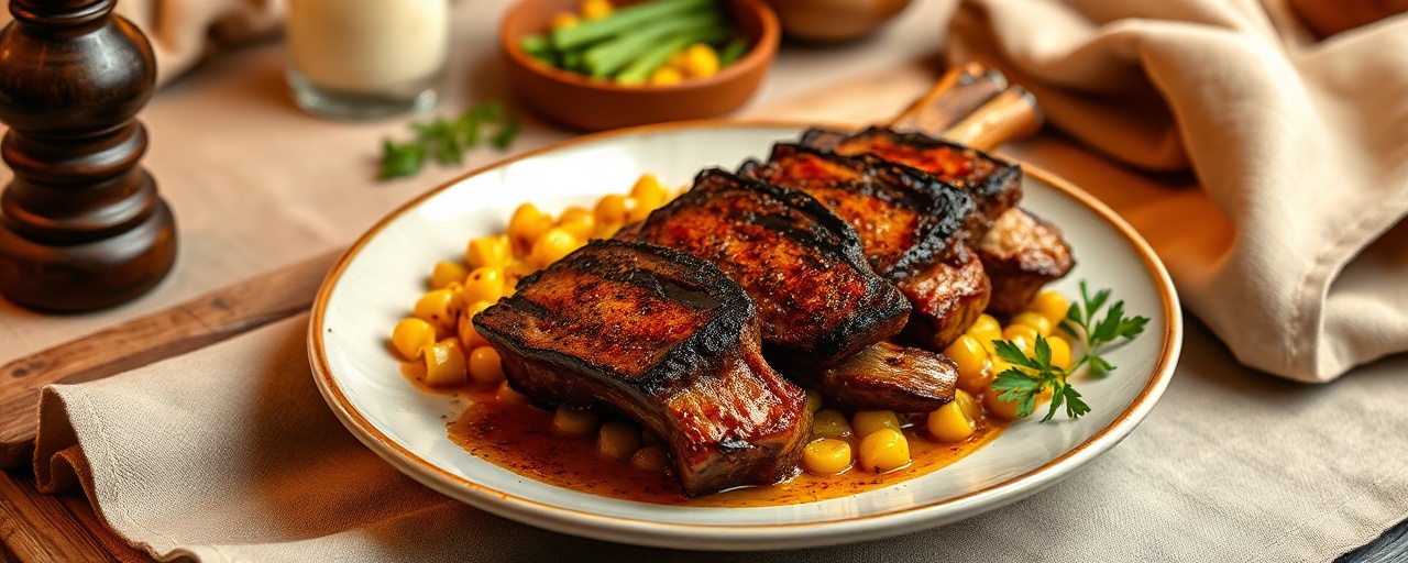 Grilled Cajun Short Ribs with Corn Maque Choux