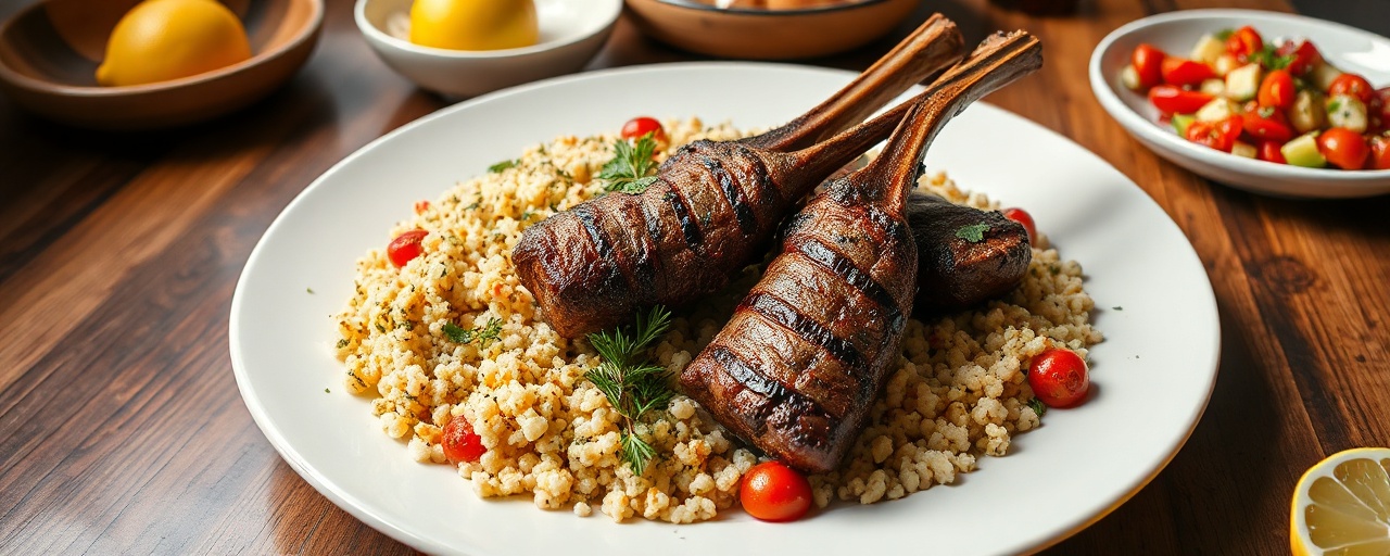 Grilled Lamb Shanks with Mediterranean Couscous Salad