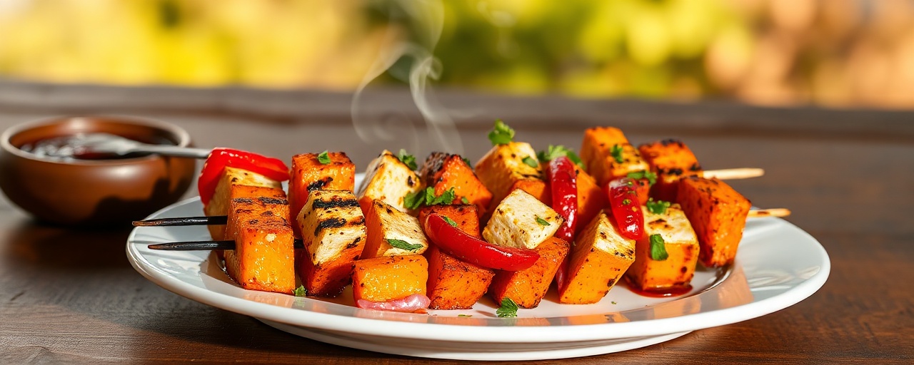 Grilled Mediterranean Sweet Potato & Halloumi Skewers