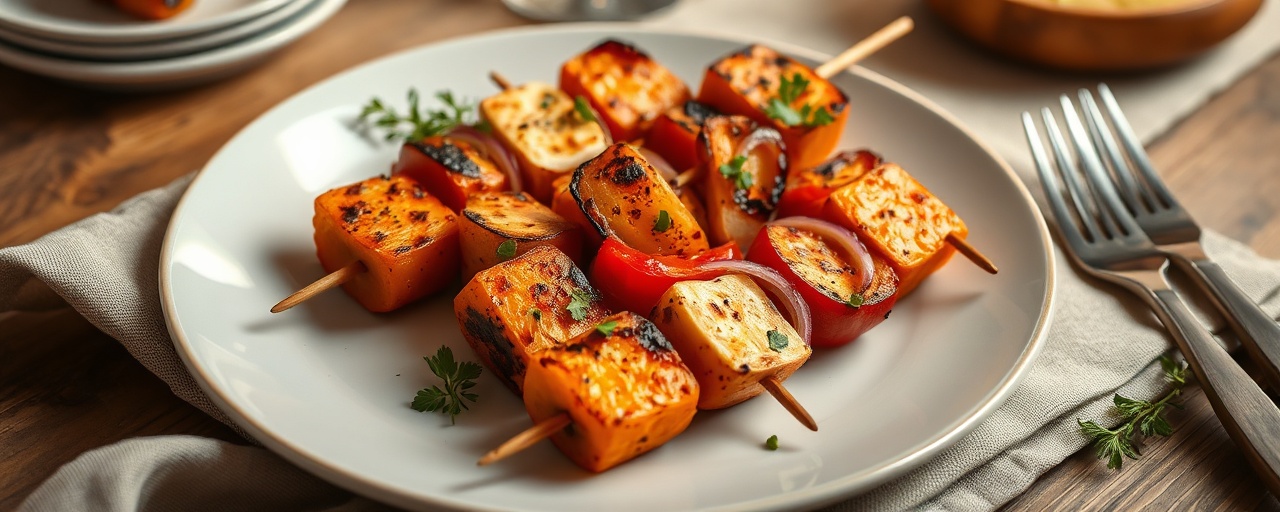 Grilled Mediterranean Sweet Potato & Halloumi Skewers
