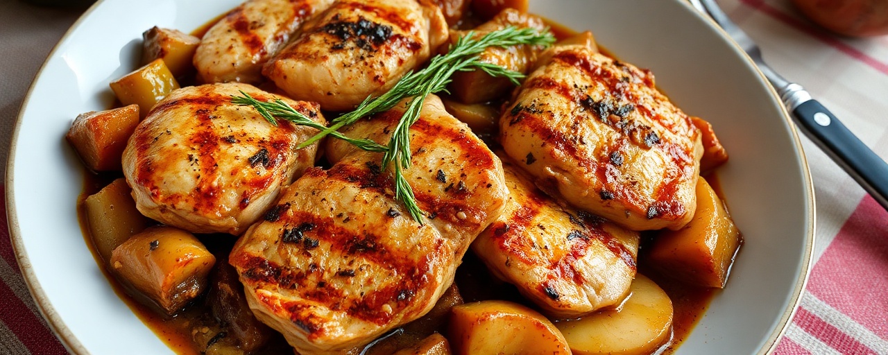 Grilled Paprika-Sumac Chicken with Braised Cabbage and Apples
