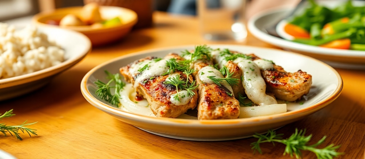 Grilled Pork Shashlik with Coconut-Dill Glaze