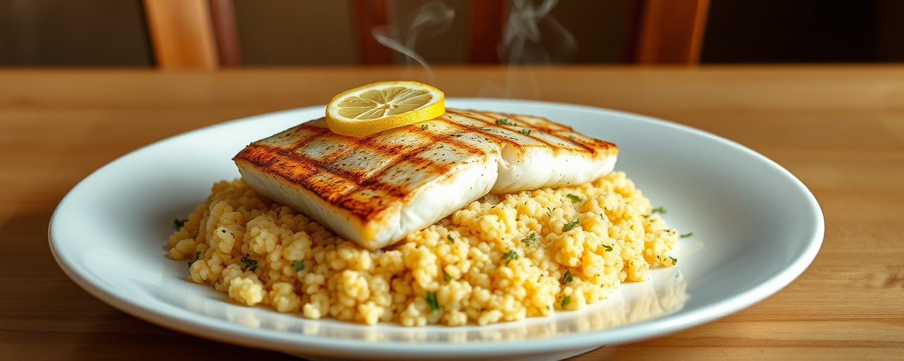 Grilled Saffron Halibut with Lemon-Herb Couscous