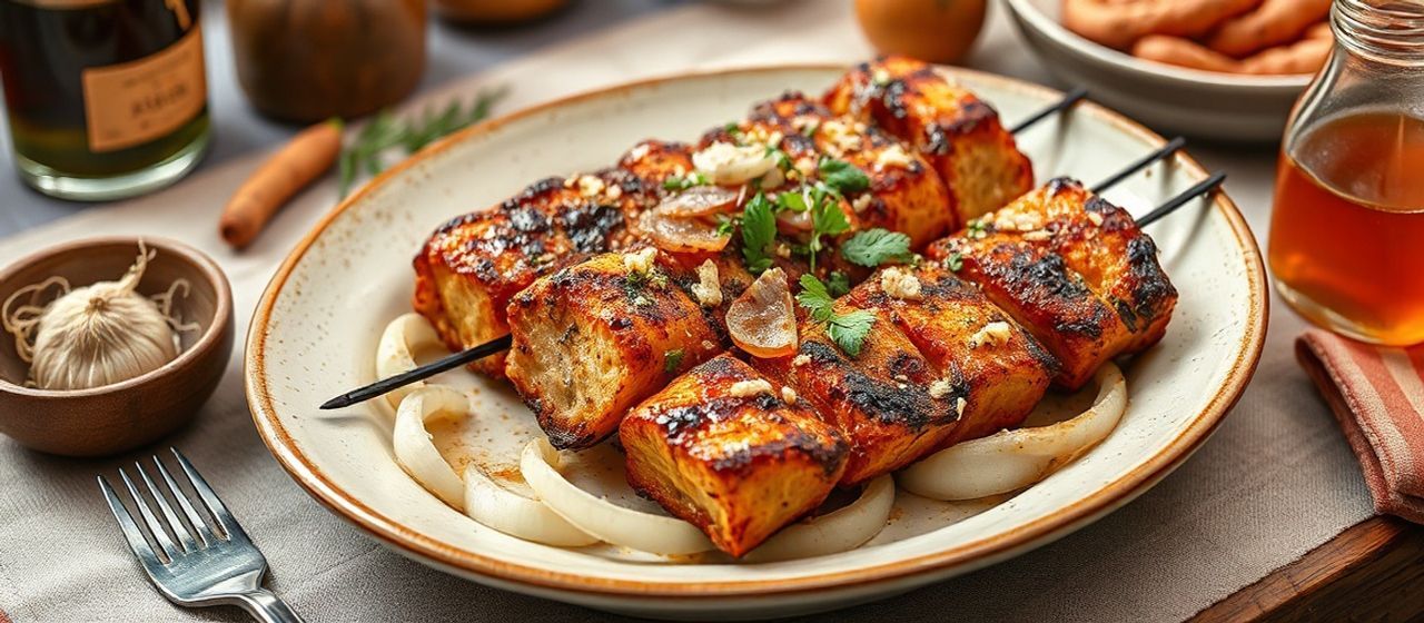 Grilled Seitan Shashlik with Kvass Marinade