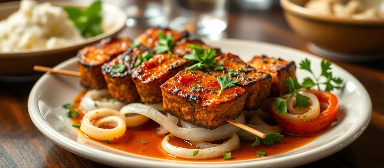 Grilled Seitan Shashlik with Kvass Marinade