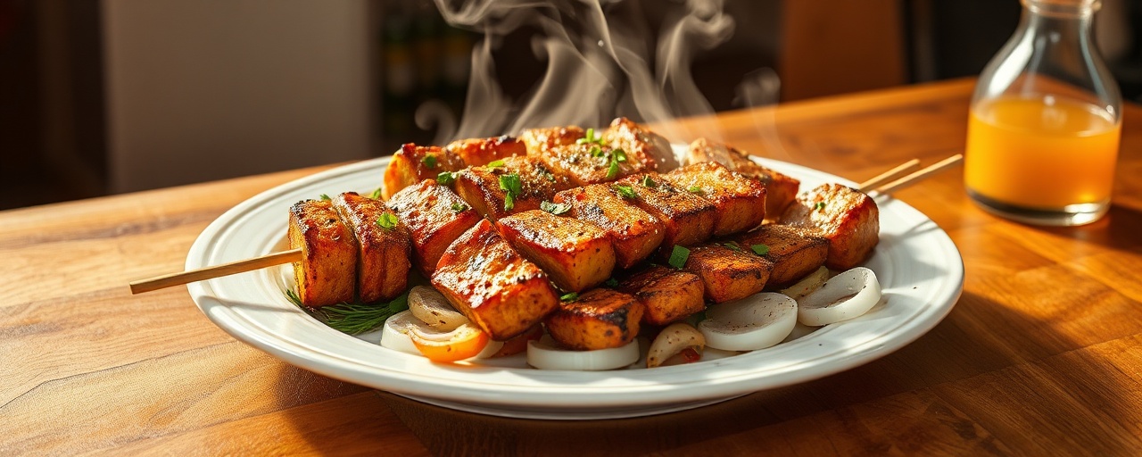 Grilled Seitan Shashlik with Kvass Marinade