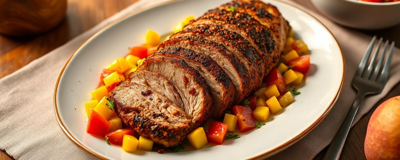 Grilled Sumac-Crusted Pork Tenderloin with Peach and Corn Salsa