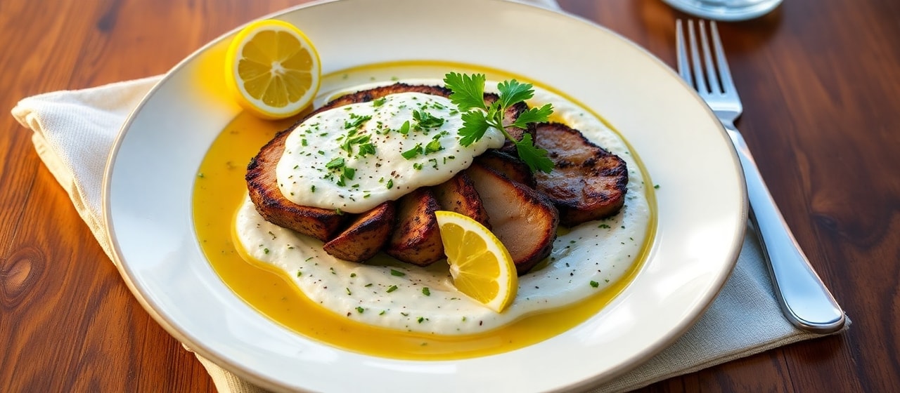 Grilled Sumac-Spiced Pork Belly with Herbed Tahini