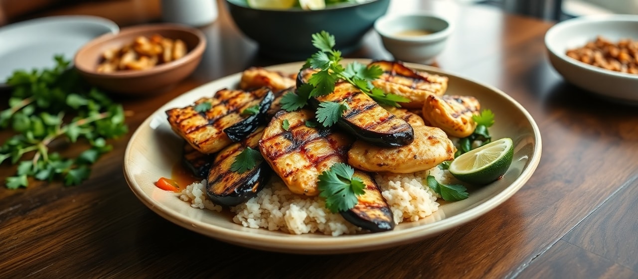 Grilled Thai Chicken and Eggplant with Spicy Lime Dressing