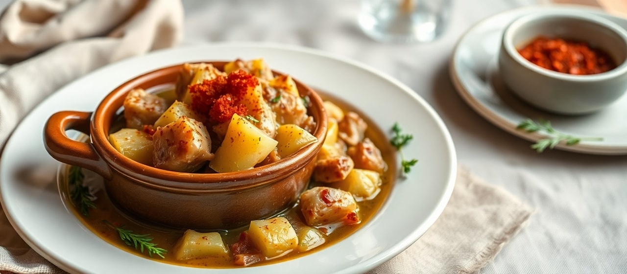 Gvirila Khorkhevi (Clay Pot Pork and Potato Stew with Sumac)