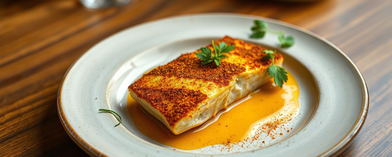 Harissa-Crusted Pan-Seared Barramundi with Coconut Sambol