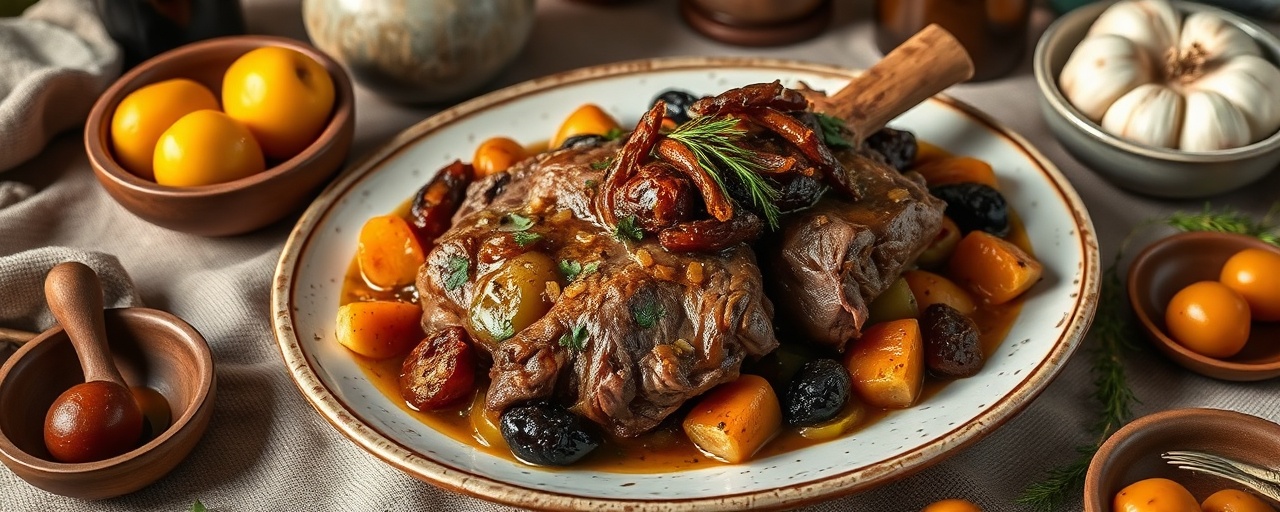 Harissa Slow-Cooked Lamb with Sweet Apricots and Prunes