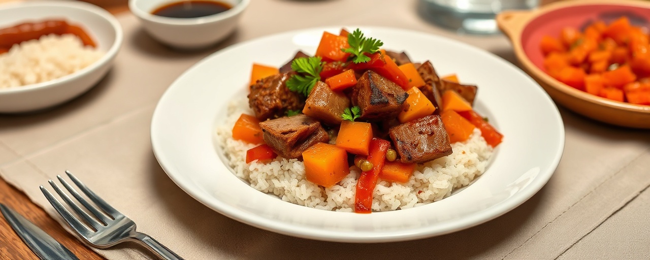 Harissa-Spiced Pork Adobo with Fermented Papaya Relish