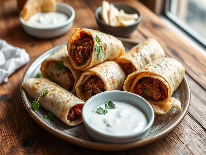 Injera-Wrapped Spiced Lamb Rolls with Berbere Yogurt Sauce