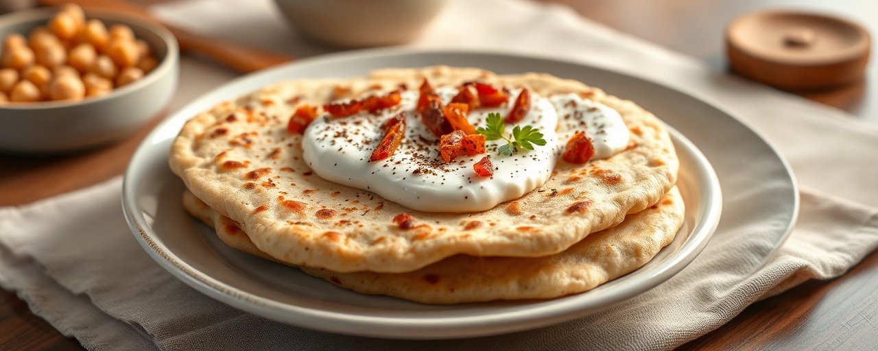 Khameer Ma'a Hummus wa Laban (Fermented Flatbreads with Chickpeas and Labneh)