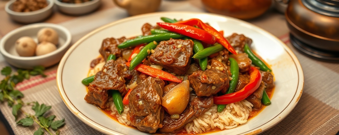 Khmer Stir-fried Short Ribs with Bell Peppers and Green Beans