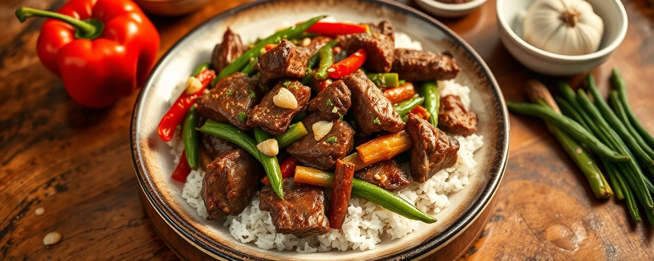 Khmer Stir-fried Short Ribs with Bell Peppers and Green Beans