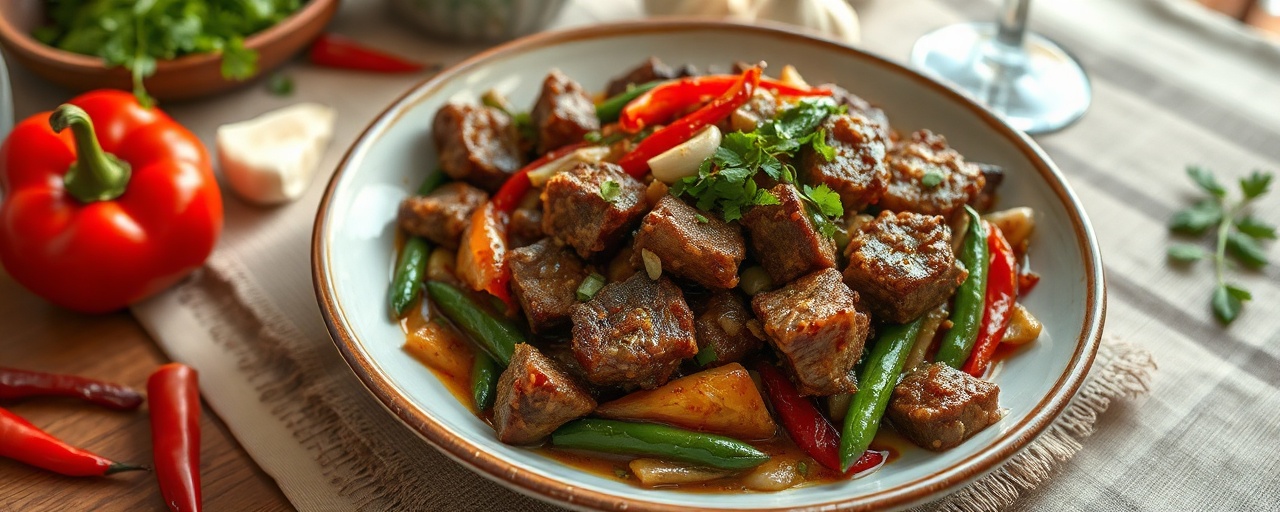 Khmer Stir-fried Short Ribs with Bell Peppers and Green Beans