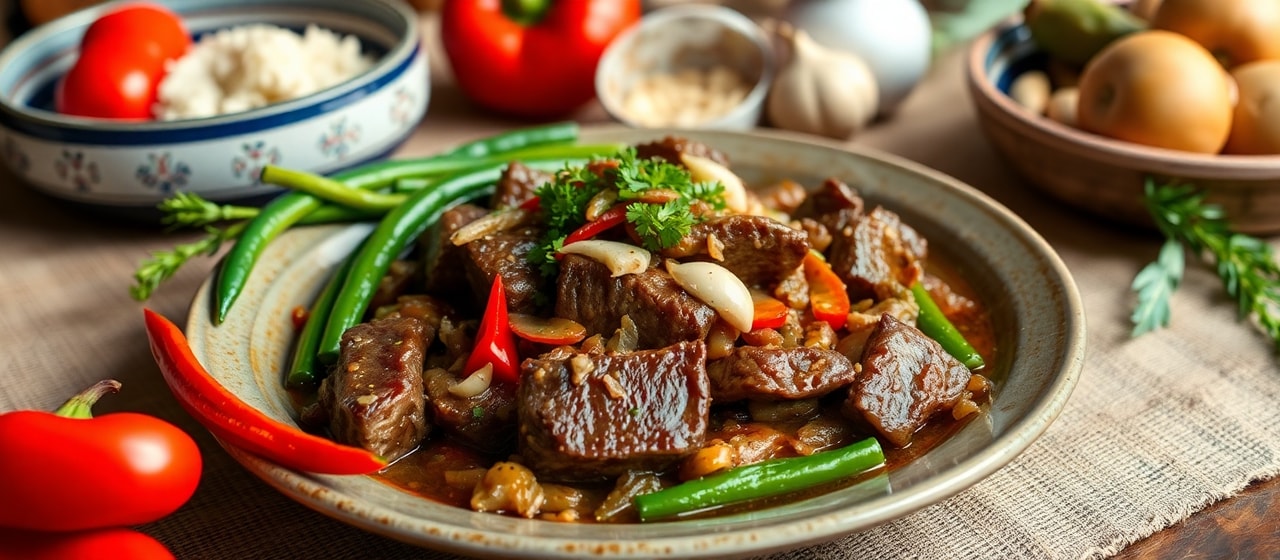 Khmer Stir-fried Short Ribs with Bell Peppers and Green Beans