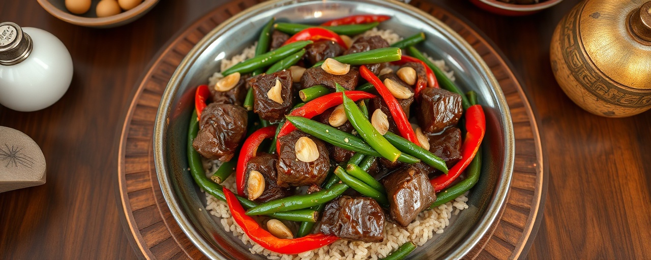 Khmer Stir-fried Short Ribs with Bell Peppers and Green Beans