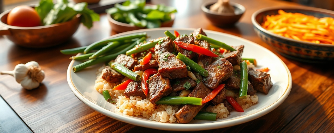 Khmer Stir-fried Short Ribs with Bell Peppers and Green Beans