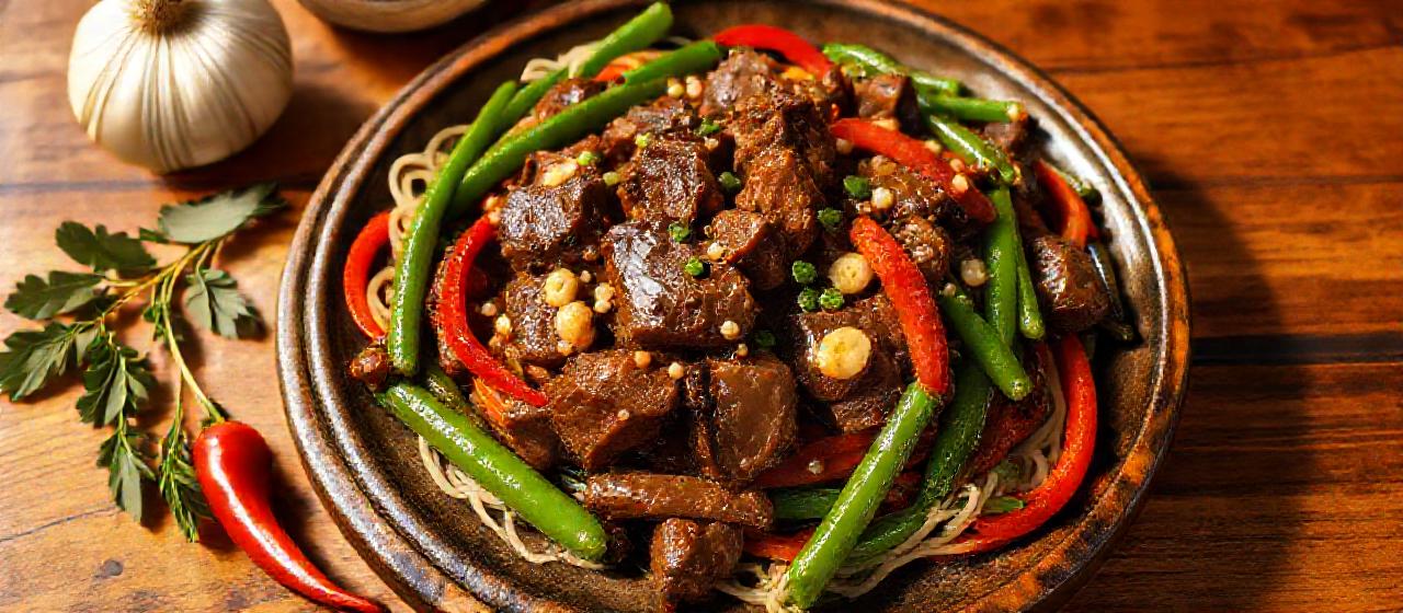Khmer Stir-fried Short Ribs with Bell Peppers and Green Beans
