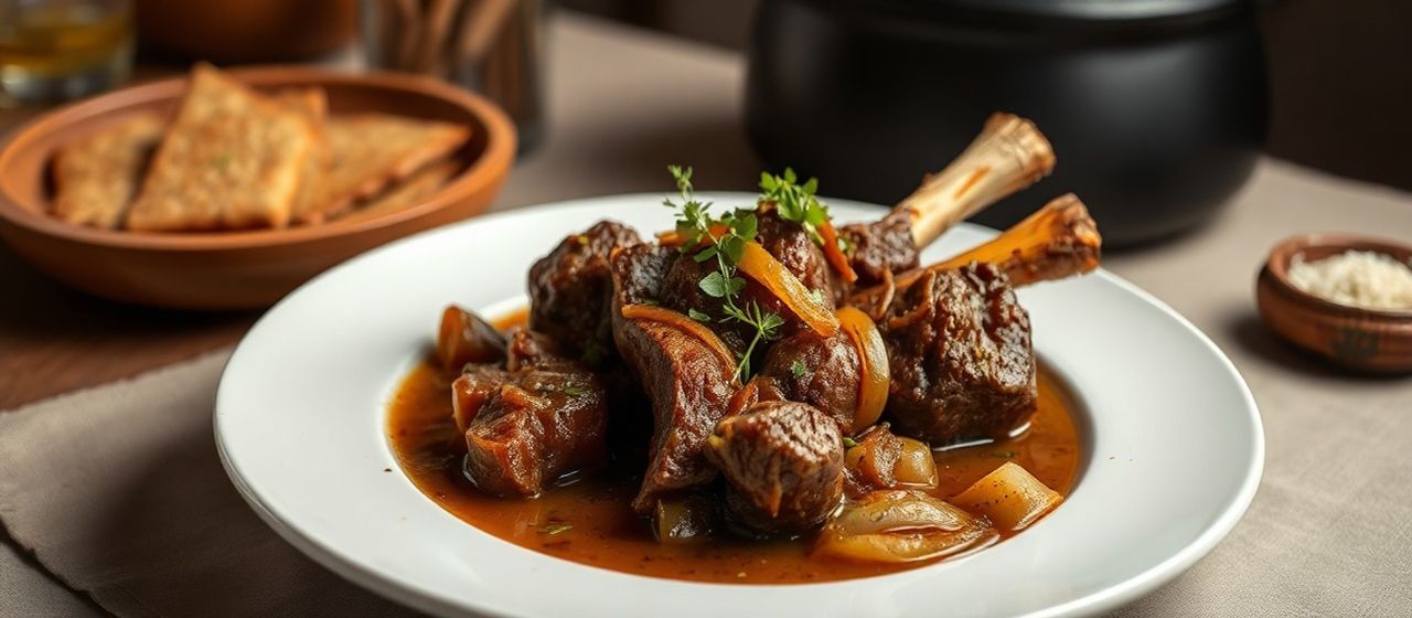 Khuz Khudar w Toum Aswad bi-Fakhkharet (Lamb and Black Garlic Clay Pot Stew)