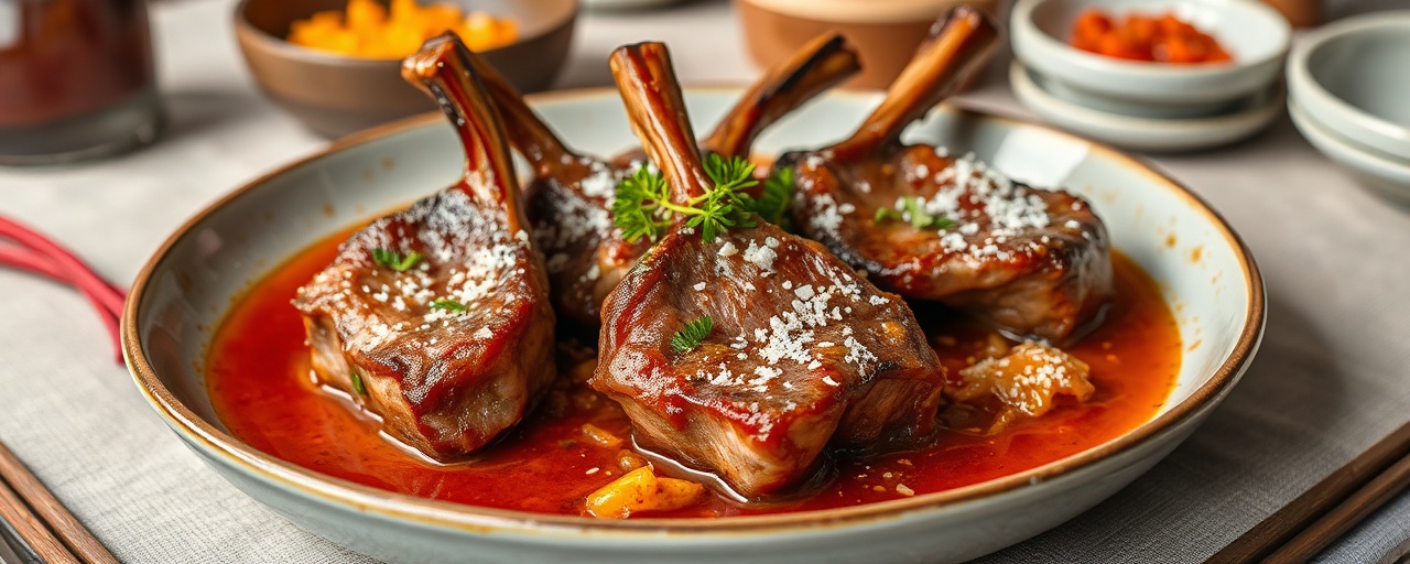 Korean Cured Lamb Shank with Spicy Gochujang Braise