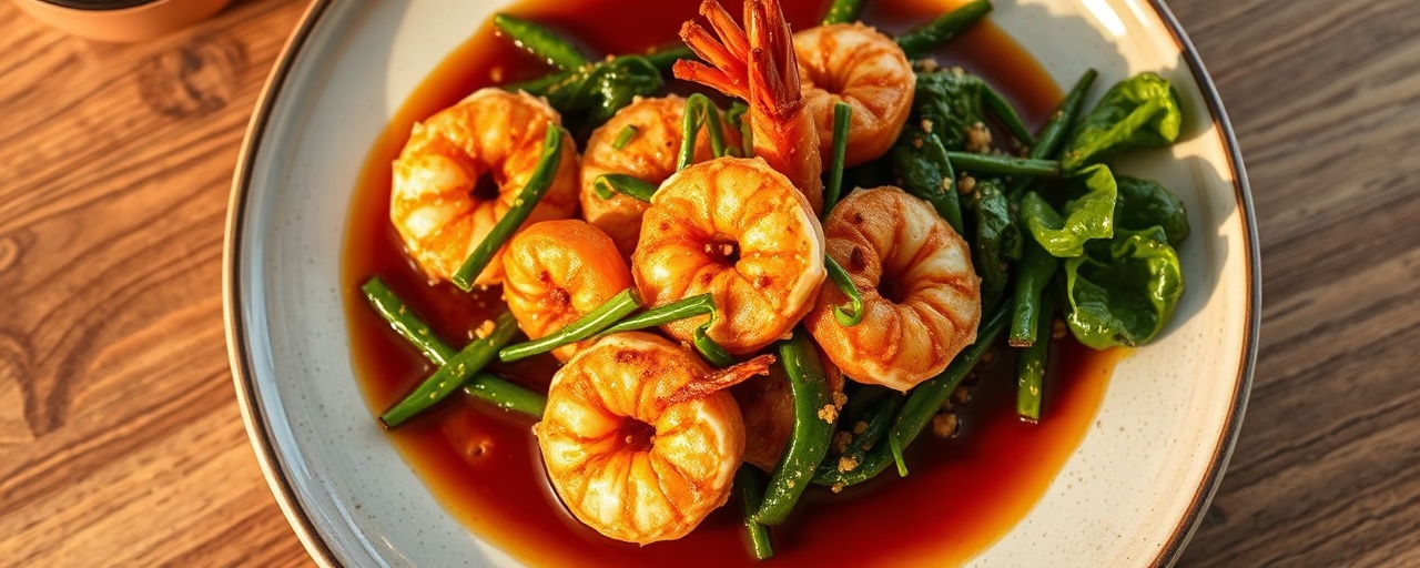 Korean Flash-Fried Coconut Gochujang Shrimp with Sesame Greens