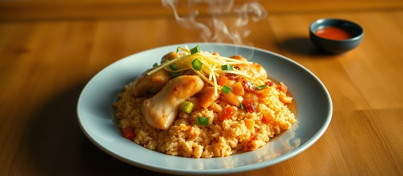 Korean Pan-Seared Lemongrass Chicken with Spicy Kimchi Fried Rice
