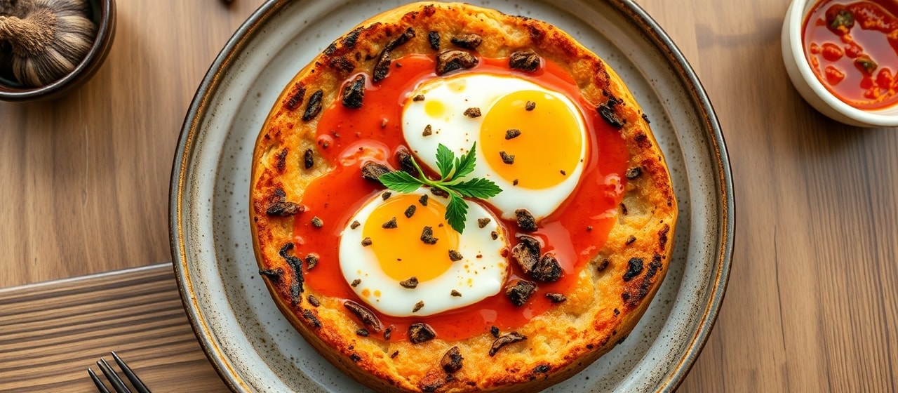 Korean Roasted Black Garlic Sourdough with Gochujang Eggs