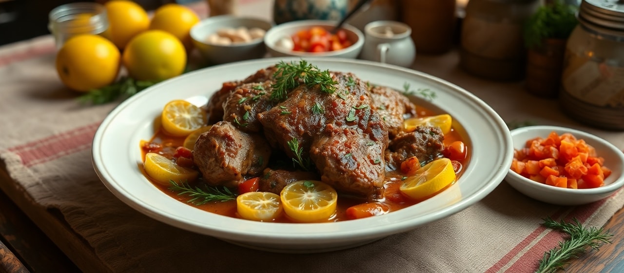 Lahmet Makhzoun bel Limoun (Preserved Lemon Lamb Clay Pot)